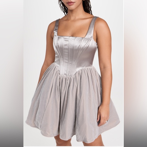 STAUD Landscape Dress corset dress silver tulle dress size 14 large - Picture 7 of 16